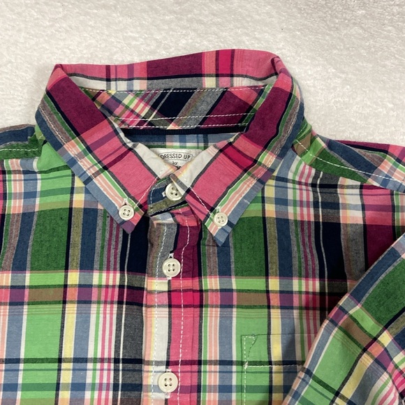 Gymboree pink green navy plaid button down medium 7/8 - Picture 2 of 7